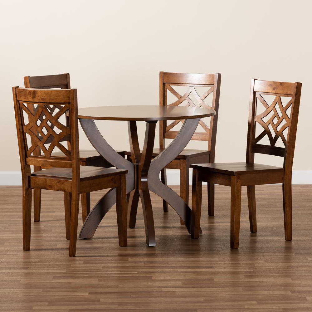 Anila Modern and Contemporary Walnut Brown Finished Wood 5-Piece Dining Set. Picture 17