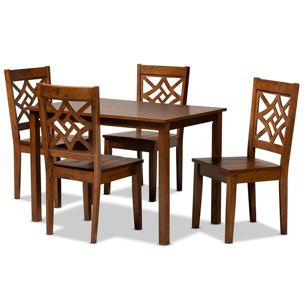 Nicolette Modern and Contemporary Walnut Brown Finished Wood 5-Piece Dining Set. Picture 10