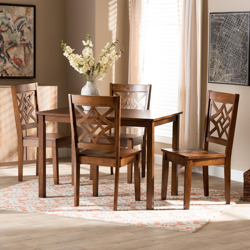 Nicolette Modern and Contemporary Walnut Brown Finished Wood 5-Piece Dining Set. Picture 16