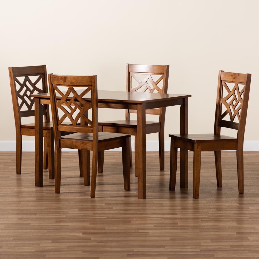 Nicolette Modern and Contemporary Walnut Brown Finished Wood 5-Piece Dining Set. Picture 17