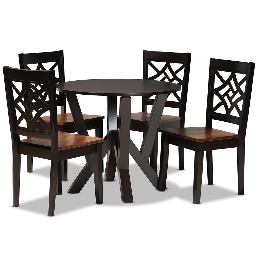 Two-Tone Dark Brown and Walnut Brown Finished Wood 5-Piece Dining Set. Picture 10