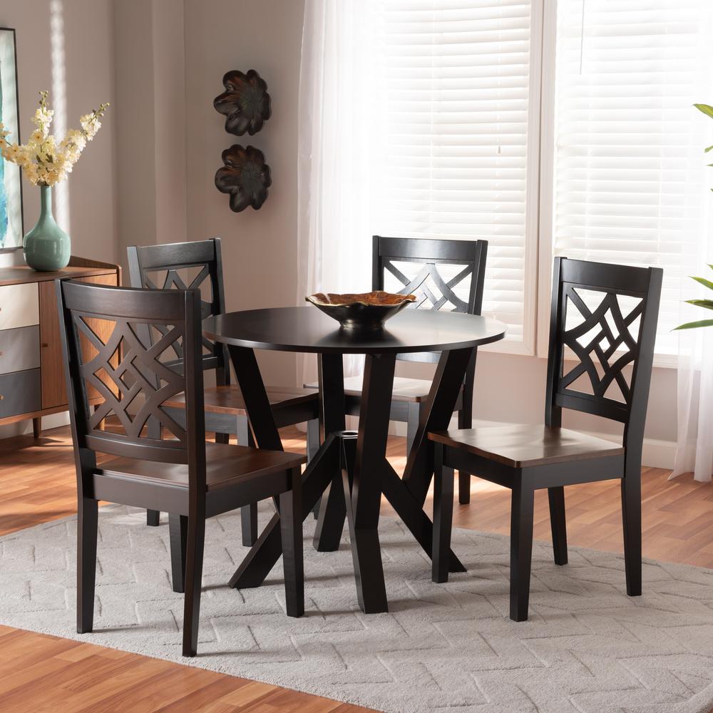 Two-Tone Dark Brown and Walnut Brown Finished Wood 5-Piece Dining Set. Picture 16
