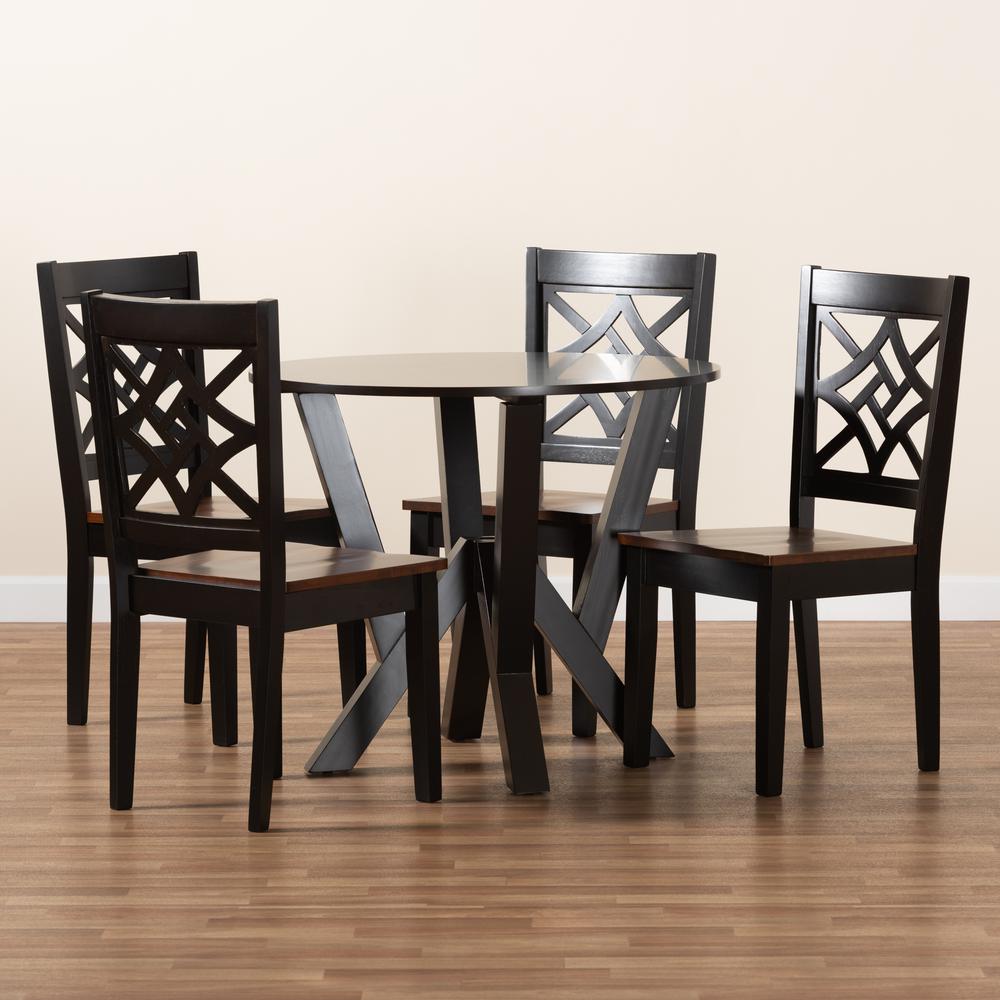 Two-Tone Dark Brown and Walnut Brown Finished Wood 5-Piece Dining Set. Picture 17