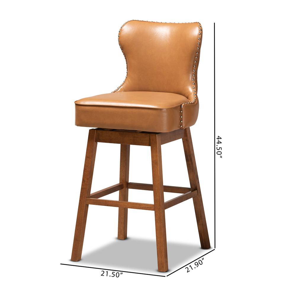 Leather Upholstered and Walnut Brown Finished Wood 2-Piece Swivel Bar Stool Set. Picture 18