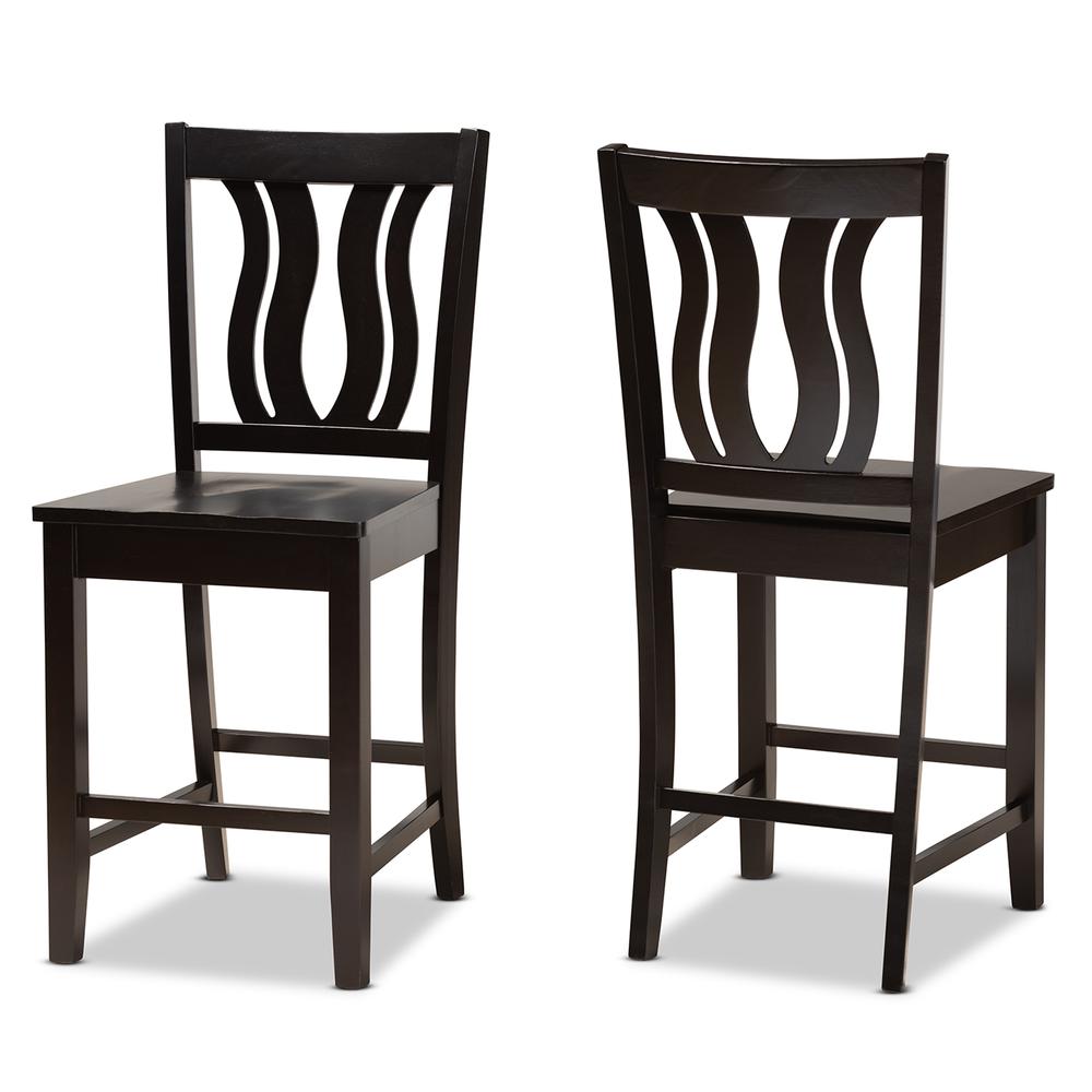 Transitional Dark Brown Finished Wood 2-Piece Counter Stool Set. Picture 9
