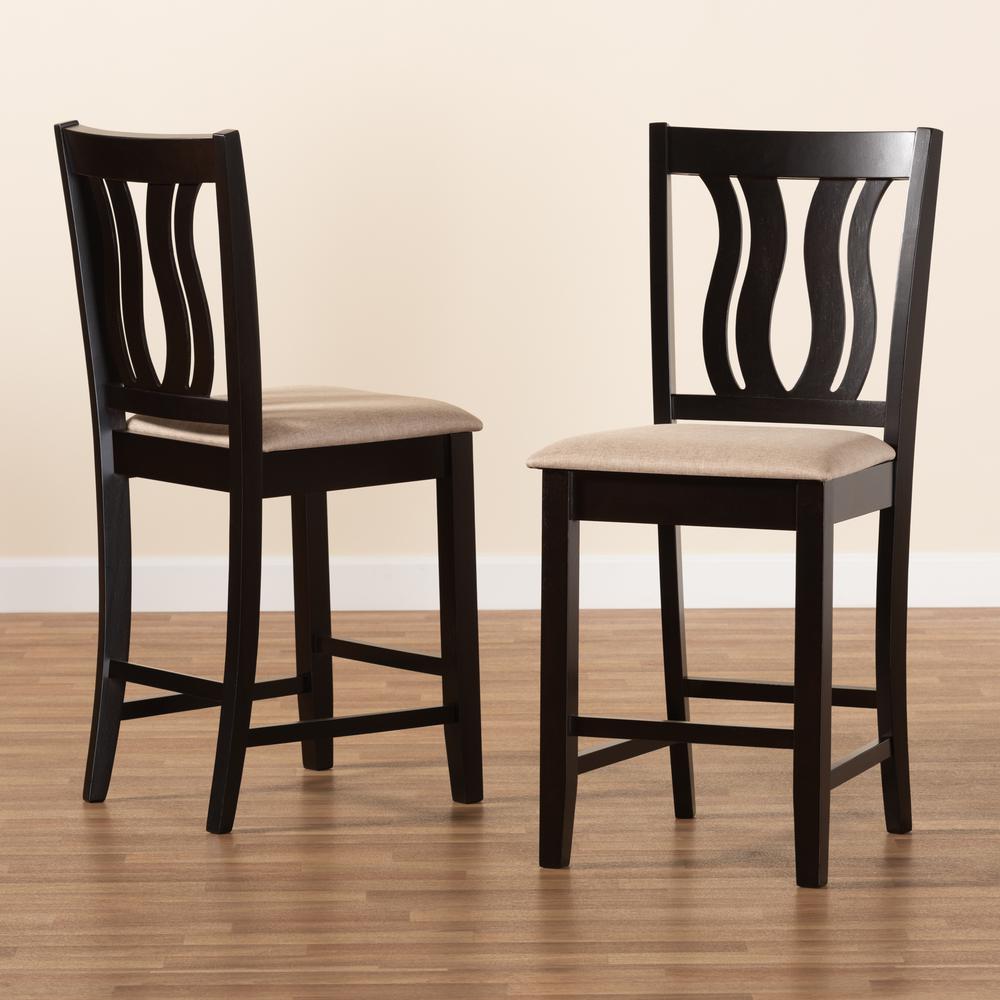 Dark Brown Finished Wood 2-Piece Counter Stool Set. Picture 15