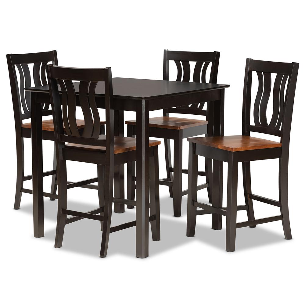 Transitional Two-Tone Dark Brown and Walnut Brown Finished Wood 5-Piece Pub Set. Picture 10