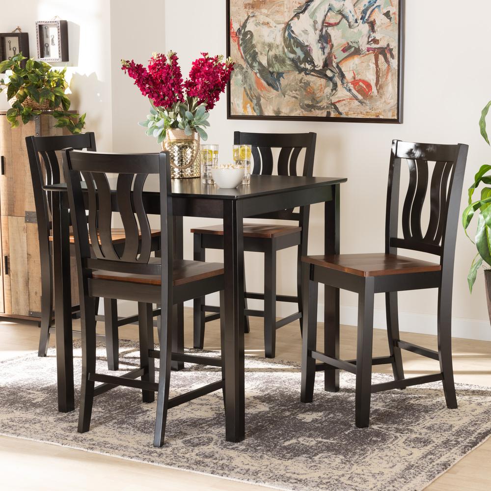 Transitional Two-Tone Dark Brown and Walnut Brown Finished Wood 5-Piece Pub Set. Picture 16