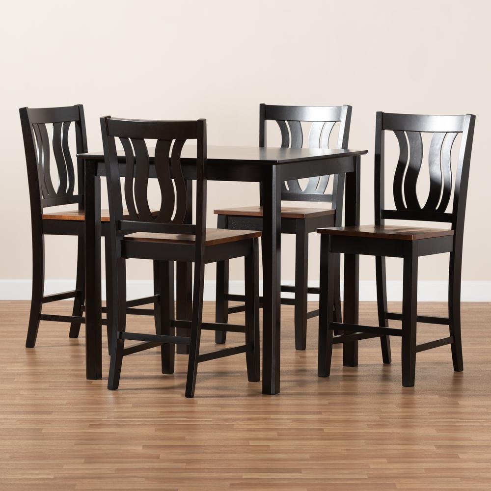 Transitional Two-Tone Dark Brown and Walnut Brown Finished Wood 5-Piece Pub Set. Picture 17