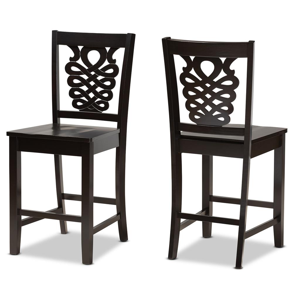 Transitional Dark Brown Finished Wood 2-Piece Counter Stool Set. Picture 9