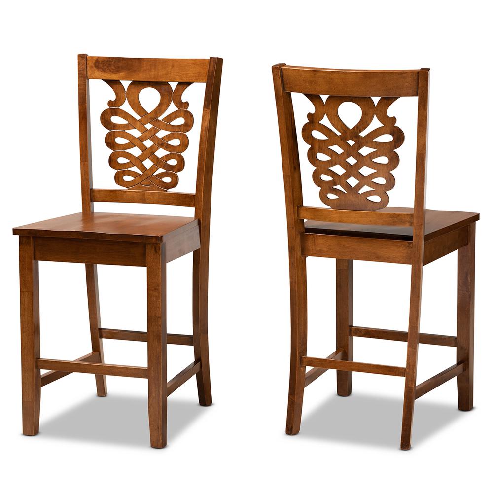 Transitional Walnut Brown Finished Wood 2-Piece Counter Stool Set. Picture 9