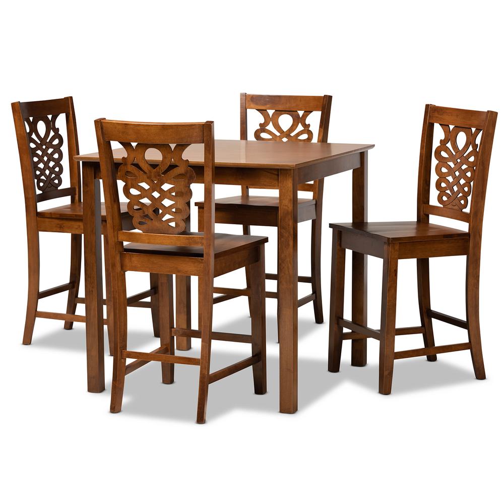 Transitional Walnut Brown Finished Wood 5-Piece Pub Set. Picture 10