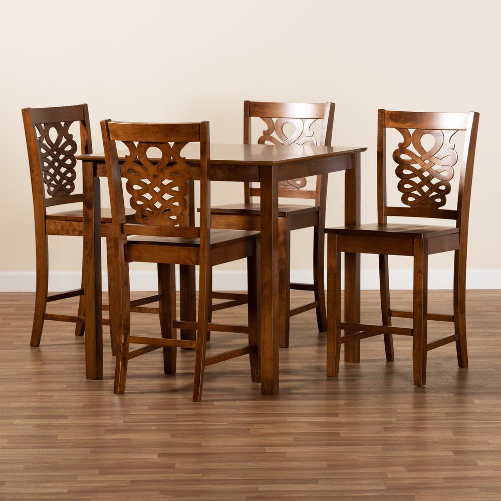 Transitional Walnut Brown Finished Wood 5-Piece Pub Set. Picture 17