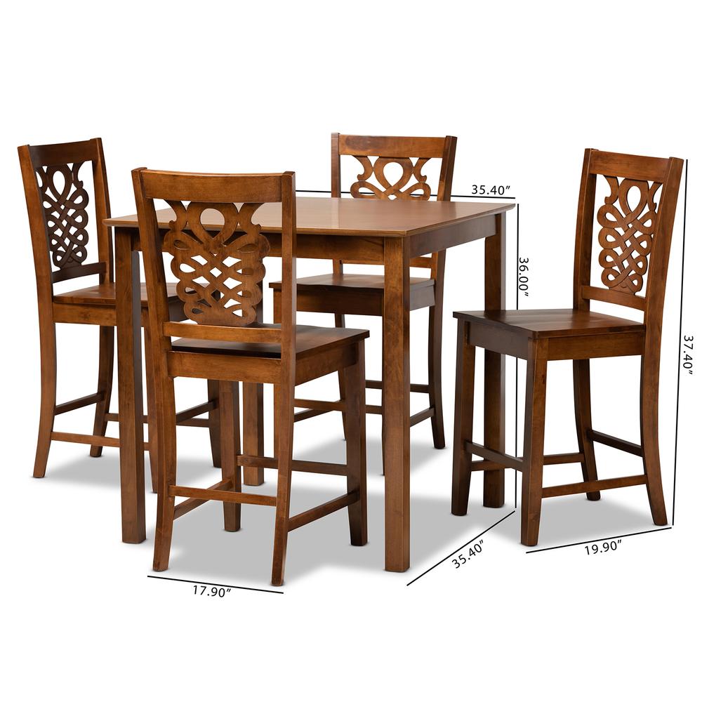 Transitional Walnut Brown Finished Wood 5-Piece Pub Set. Picture 18