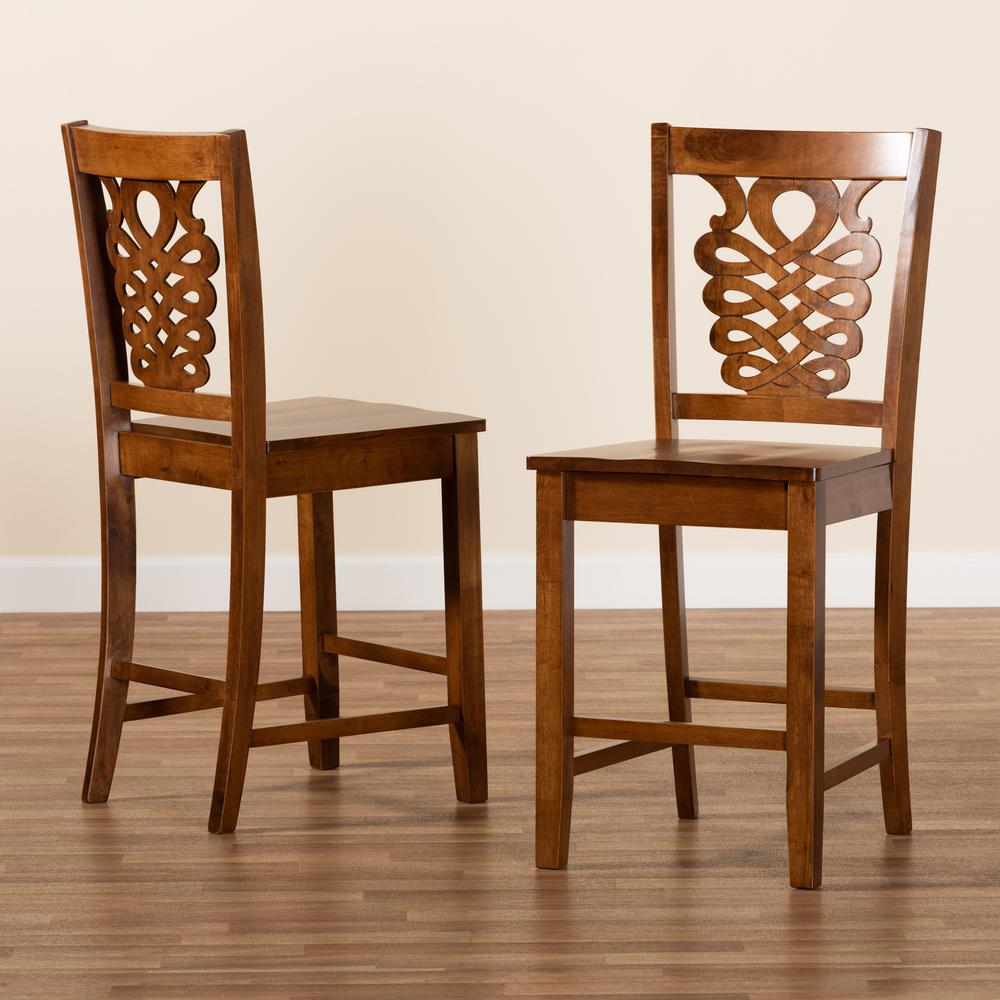 Transitional Walnut Brown Finished Wood 2-Piece Counter Stool Set. Picture 15