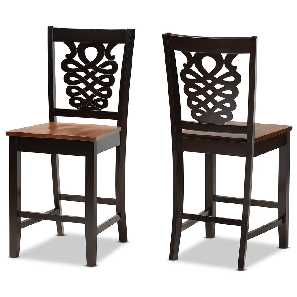Walnut Brown Finished Wood 2-Piece Counter Stool Set. Picture 9