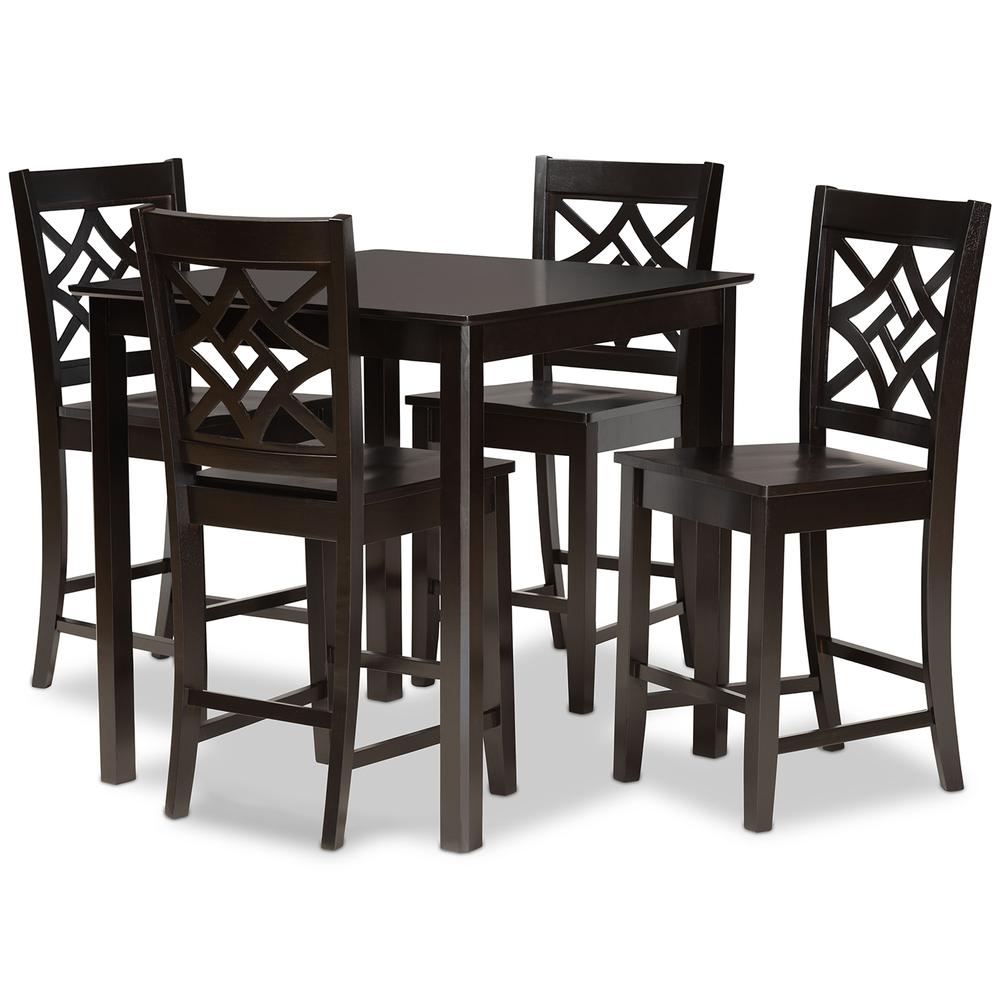 Transitional Dark Brown Finished Wood 5-Piece Pub Set. Picture 10