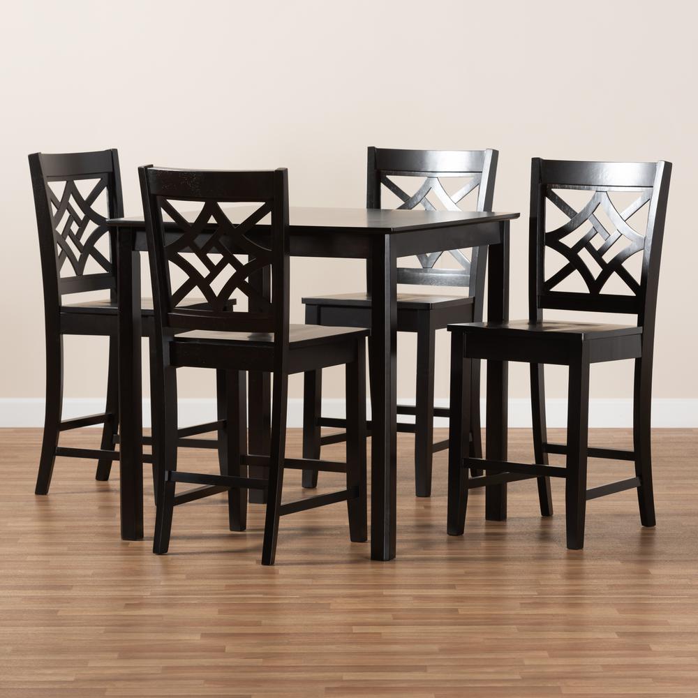 Transitional Dark Brown Finished Wood 5-Piece Pub Set. Picture 17