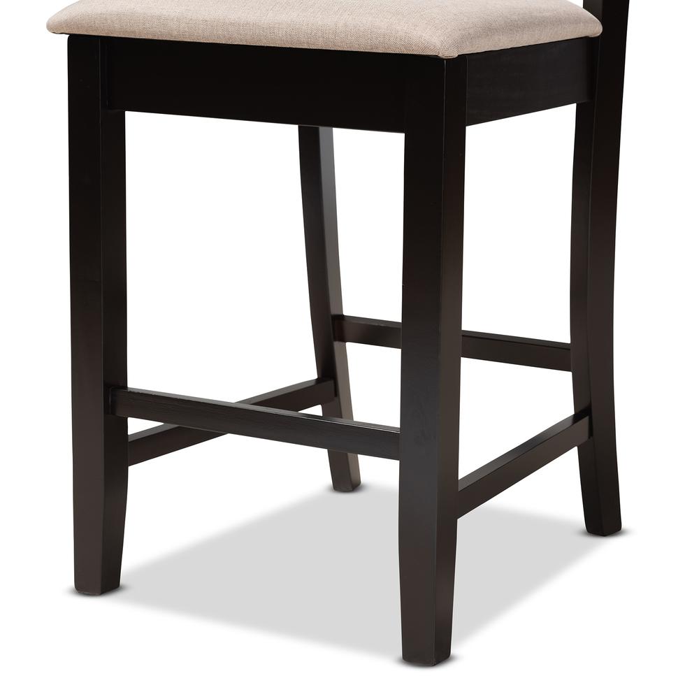 Sand Fabric Upholstered and Dark Brown Finished Wood 2-Piece Counter Stool Set. Picture 13