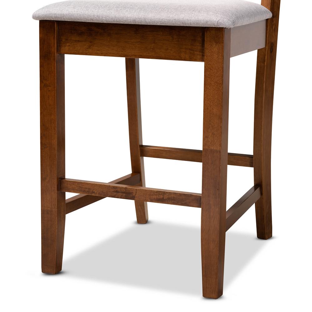 Grey Fabric Upholstered and Walnut Brown Finished Wood 2-Piece Counter Stool Set. Picture 13