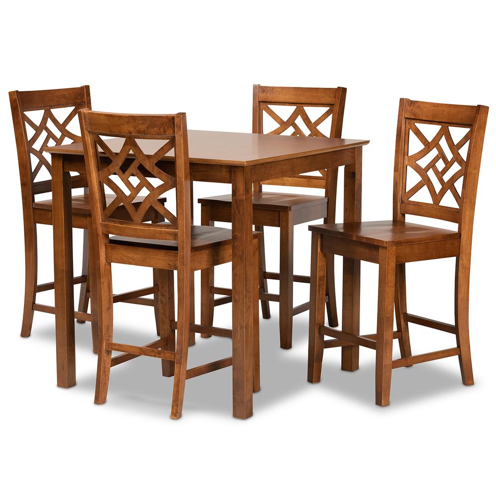 Nicolette Modern and Contemporary Walnut Brown Finished Wood 5-Piece Pub Set. Picture 10
