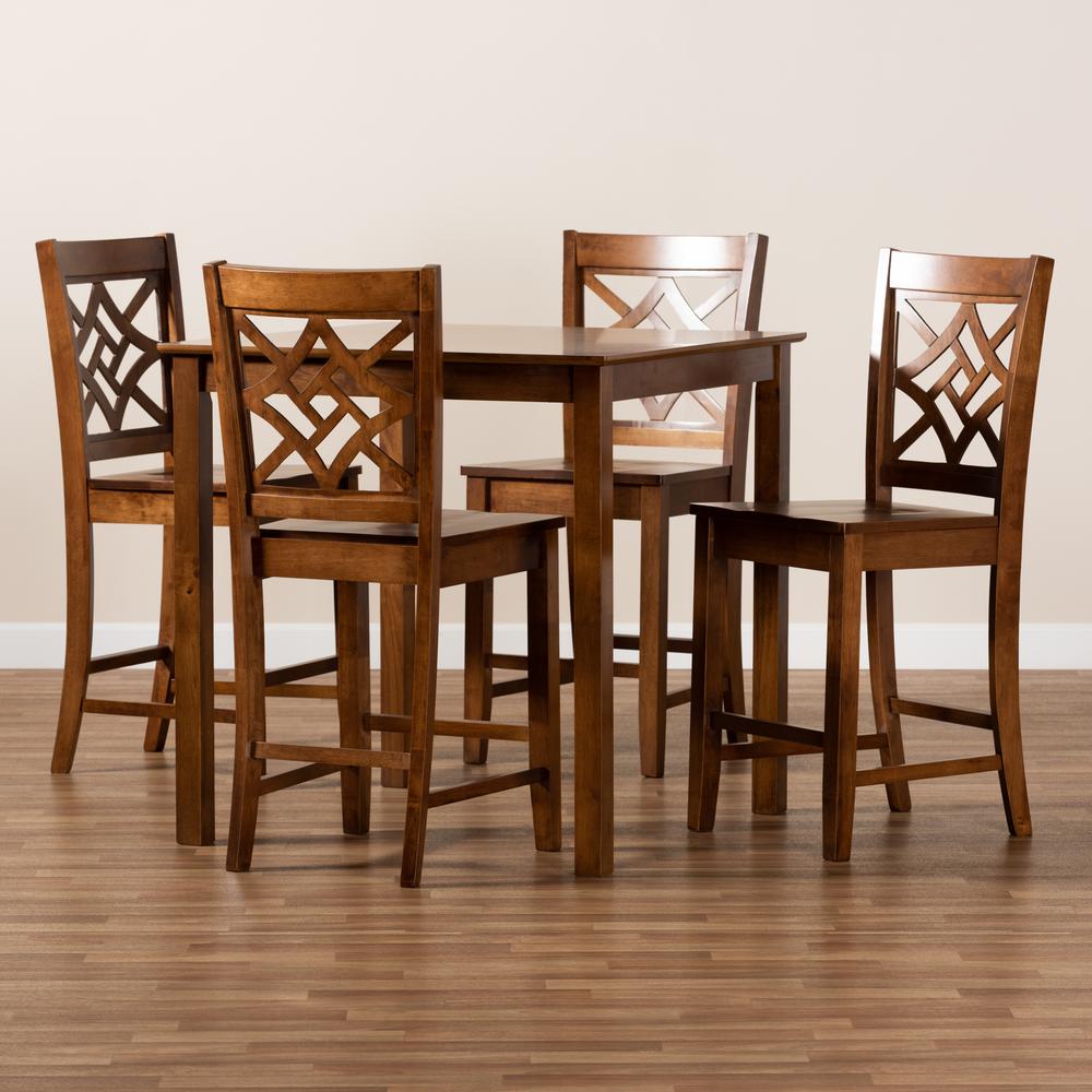 Nicolette Modern and Contemporary Walnut Brown Finished Wood 5-Piece Pub Set. Picture 17