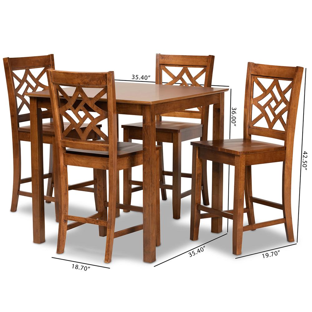 Nicolette Modern and Contemporary Walnut Brown Finished Wood 5-Piece Pub Set. Picture 18