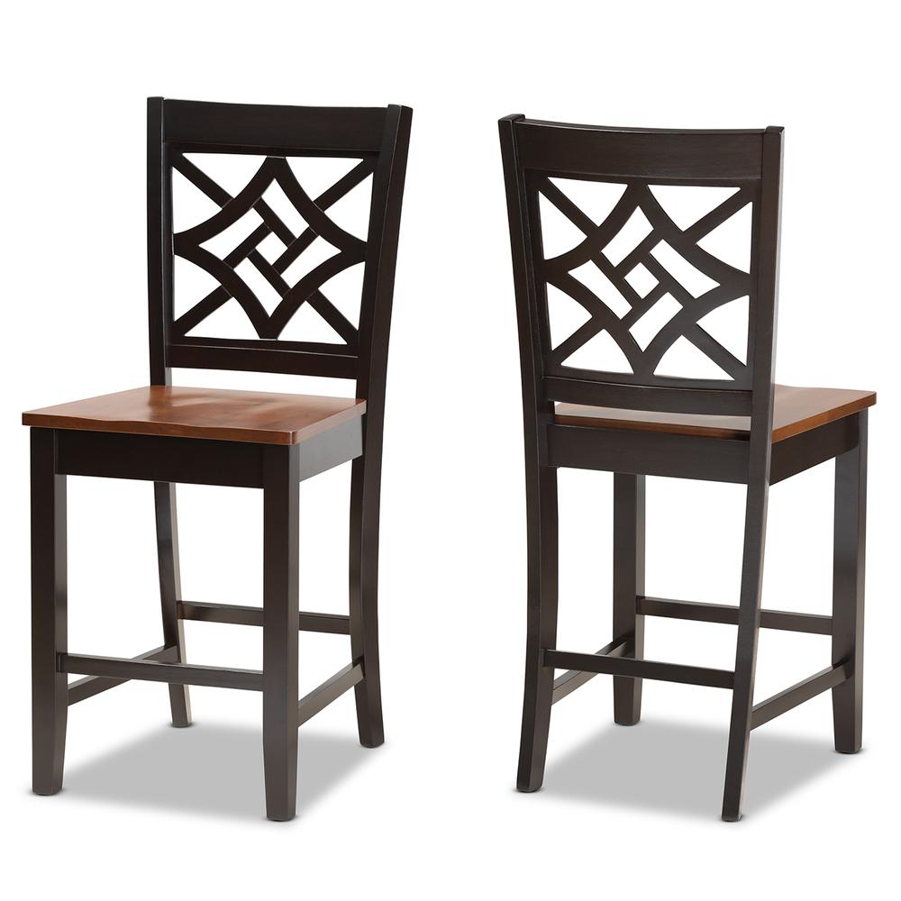 Two-Tone Dark Brown and Walnut Brown Finished Wood 2-Piece Counter Stool Set. Picture 9