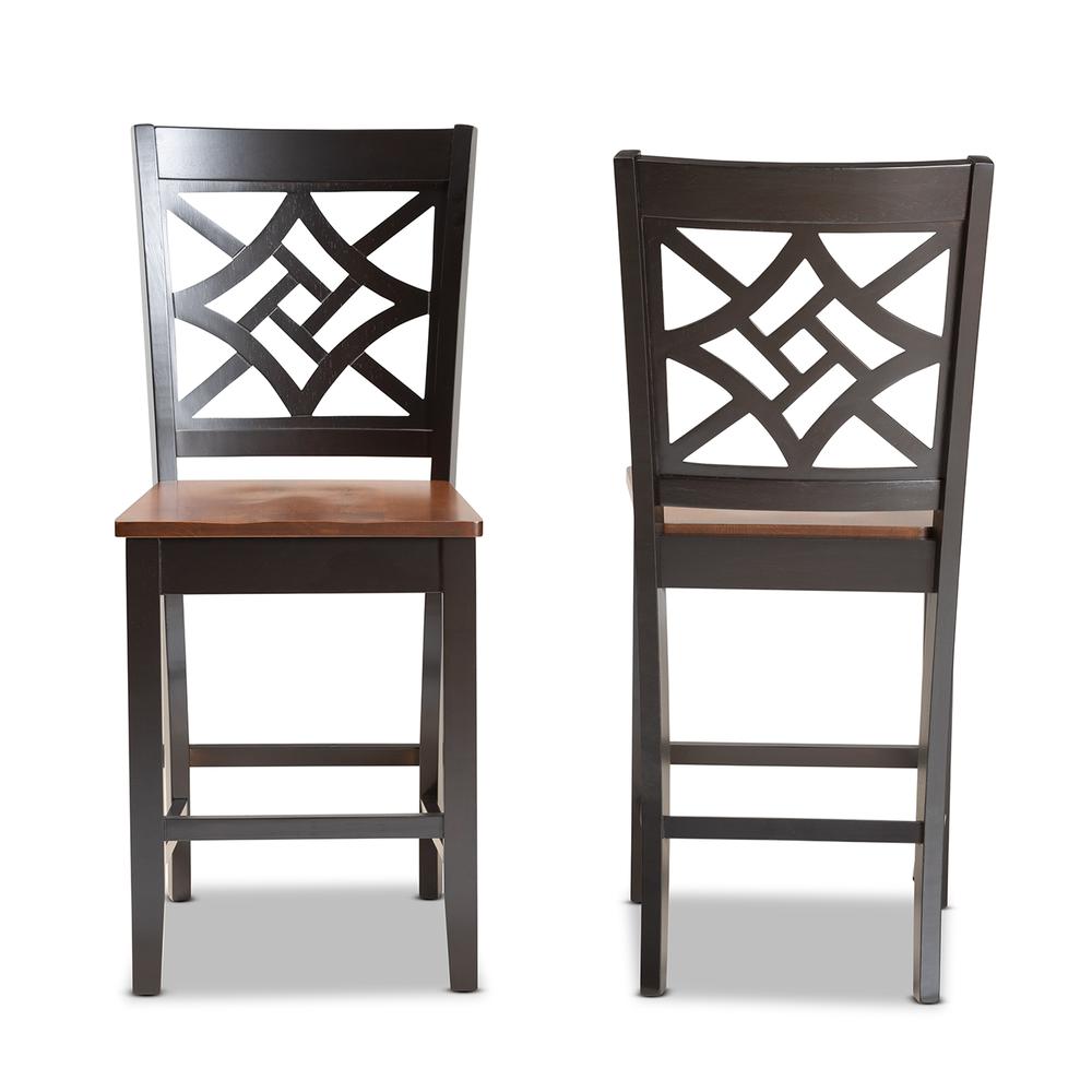Two-Tone Dark Brown and Walnut Brown Finished Wood 2-Piece Counter Stool Set. Picture 10