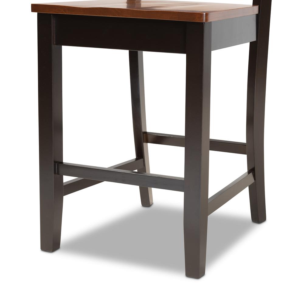 Two-Tone Dark Brown and Walnut Brown Finished Wood 2-Piece Counter Stool Set. Picture 13