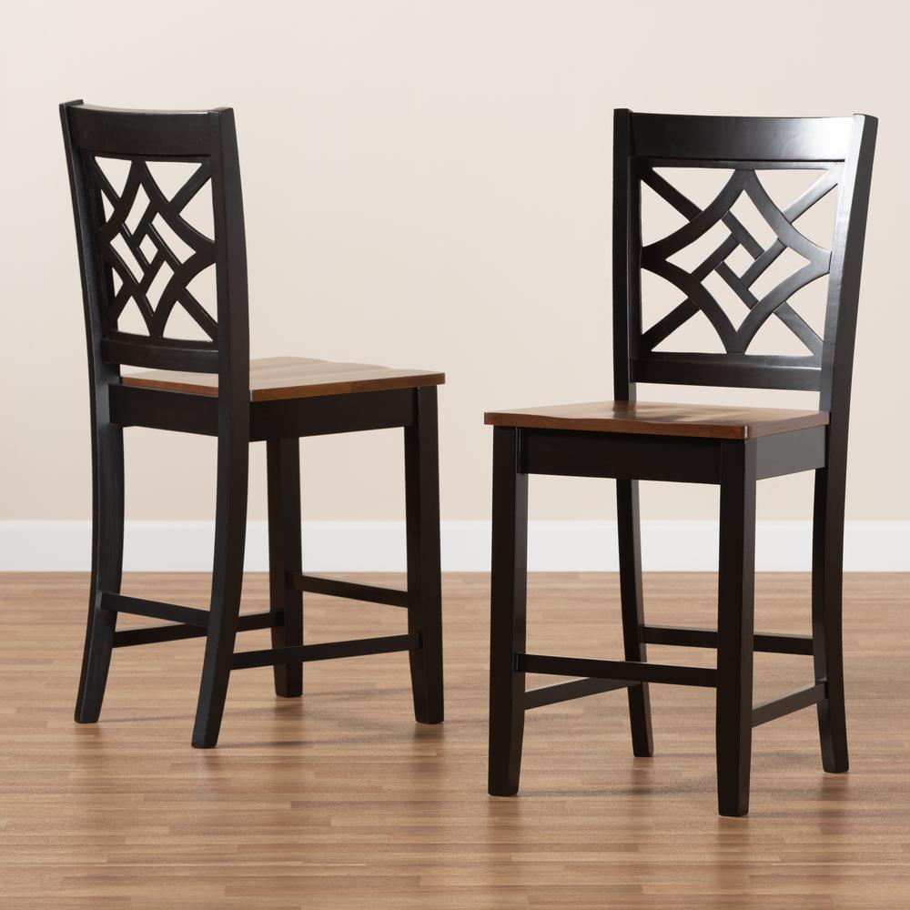 Two-Tone Dark Brown and Walnut Brown Finished Wood 2-Piece Counter Stool Set. Picture 15