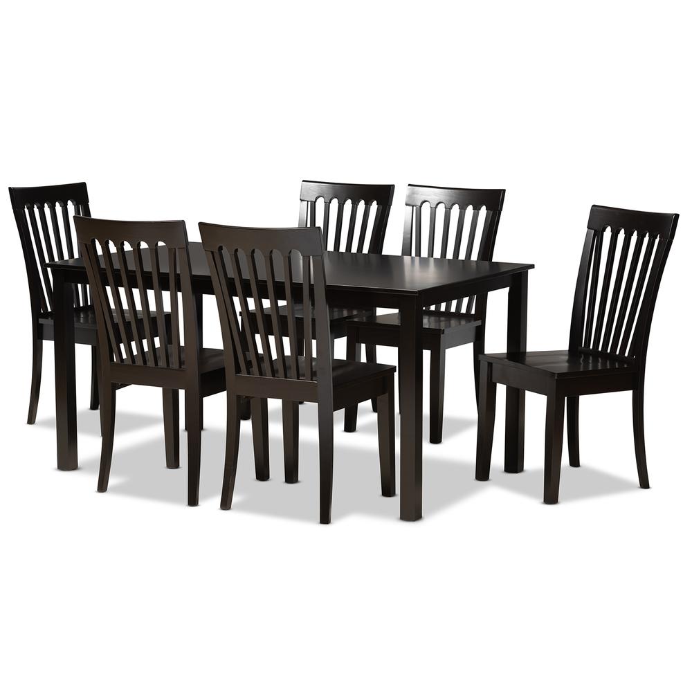 Erion Modern and Contemporary Dark Brown Finished Wood 7-Piece Dining Set. Picture 10