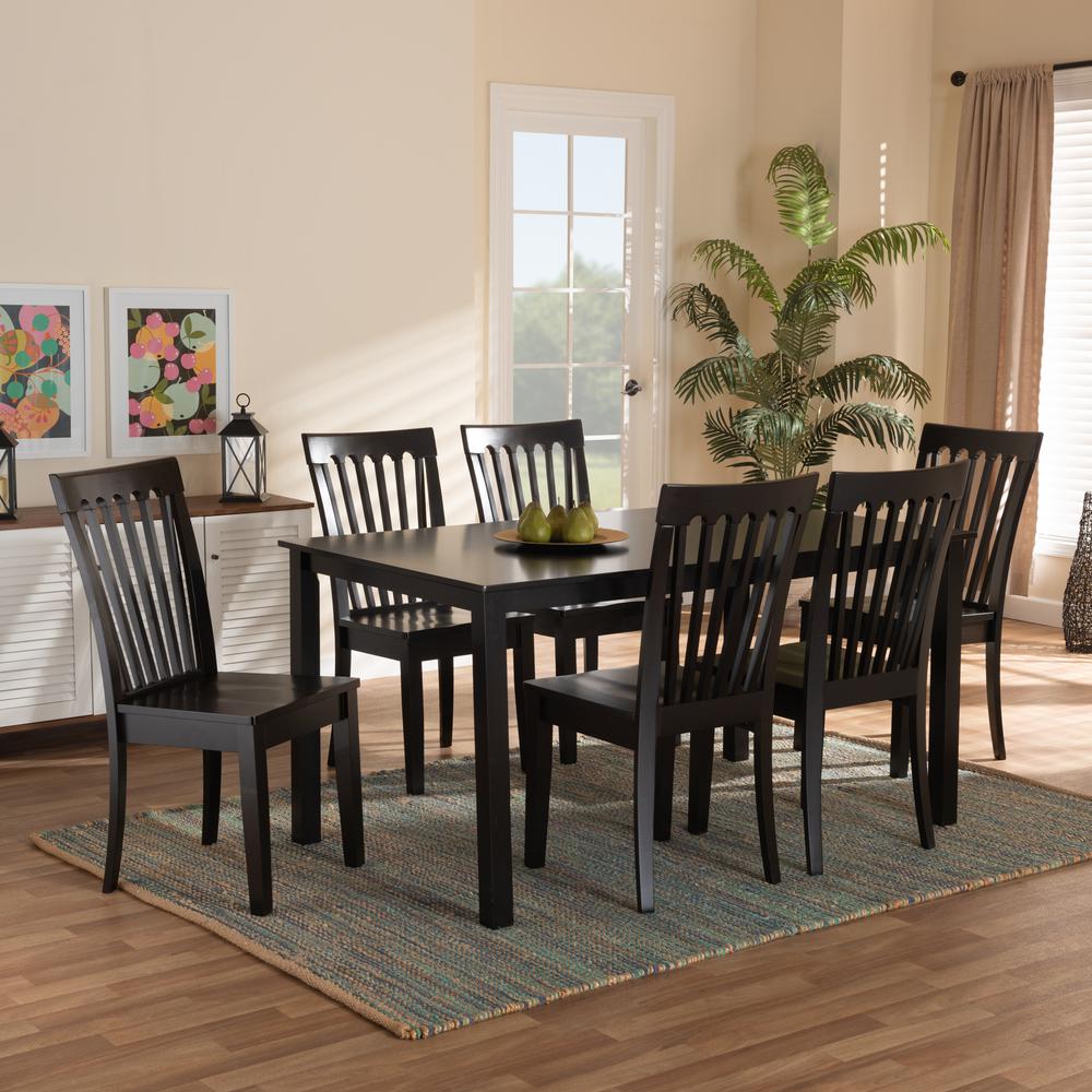 Erion Modern and Contemporary Dark Brown Finished Wood 7-Piece Dining Set. Picture 16