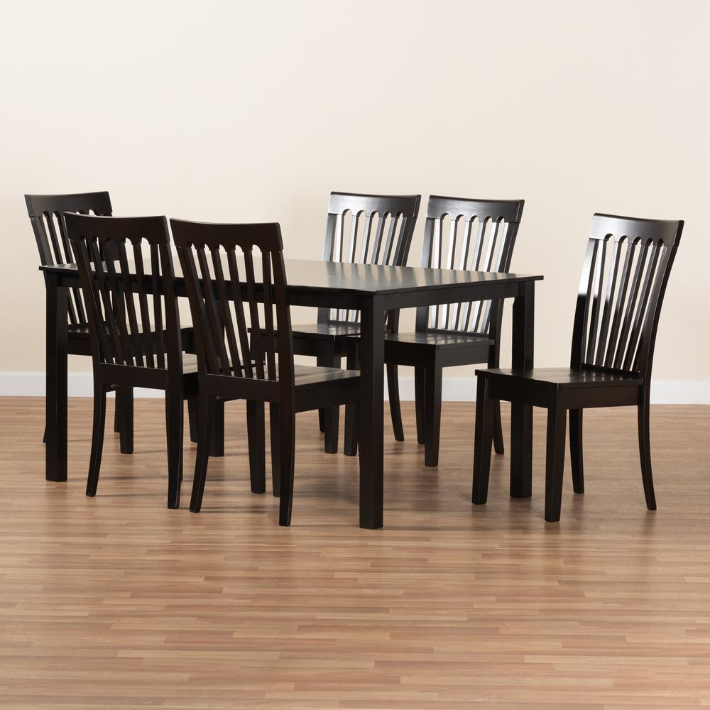 Erion Modern and Contemporary Dark Brown Finished Wood 7-Piece Dining Set. Picture 17