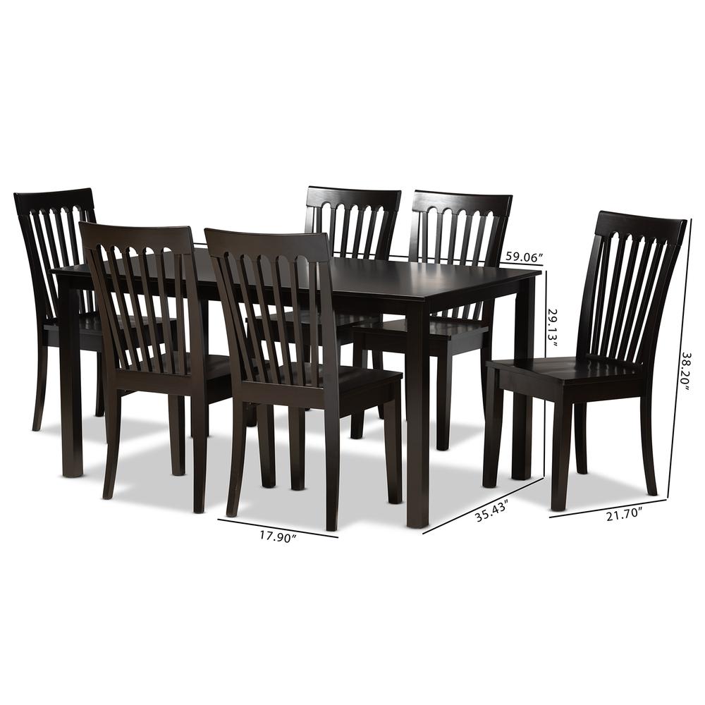 Erion Modern and Contemporary Dark Brown Finished Wood 7-Piece Dining Set. Picture 18