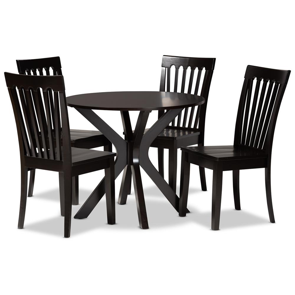 Zora Modern and Contemporary Dark Brown Finished Wood 5-Piece Dining Set. Picture 10