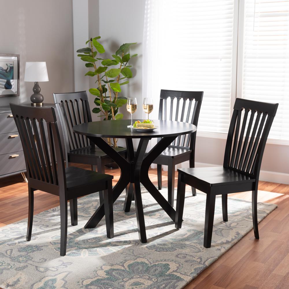 Zora Modern and Contemporary Dark Brown Finished Wood 5-Piece Dining Set. Picture 16