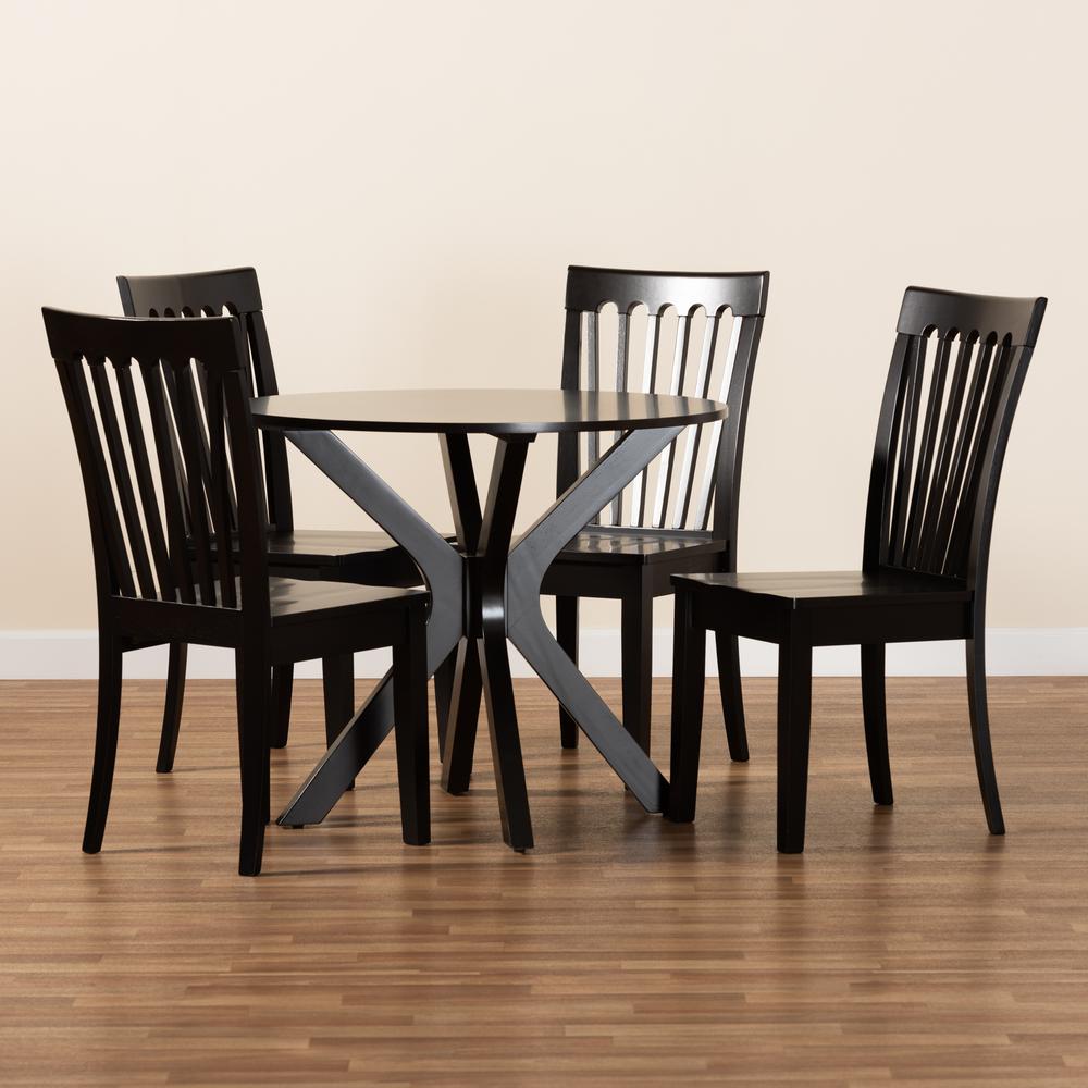 Zora Modern and Contemporary Dark Brown Finished Wood 5-Piece Dining Set. Picture 17