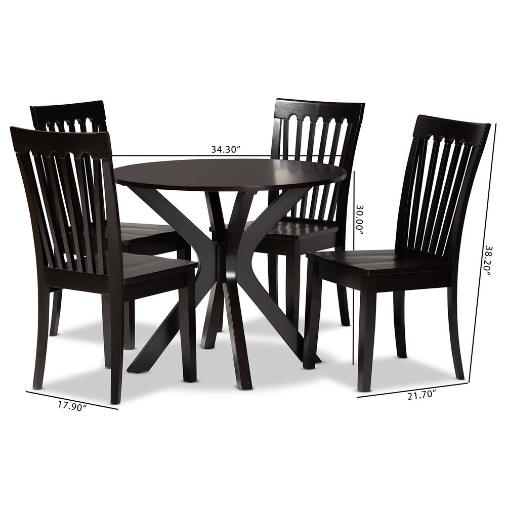 Zora Modern and Contemporary Dark Brown Finished Wood 5-Piece Dining Set. Picture 18