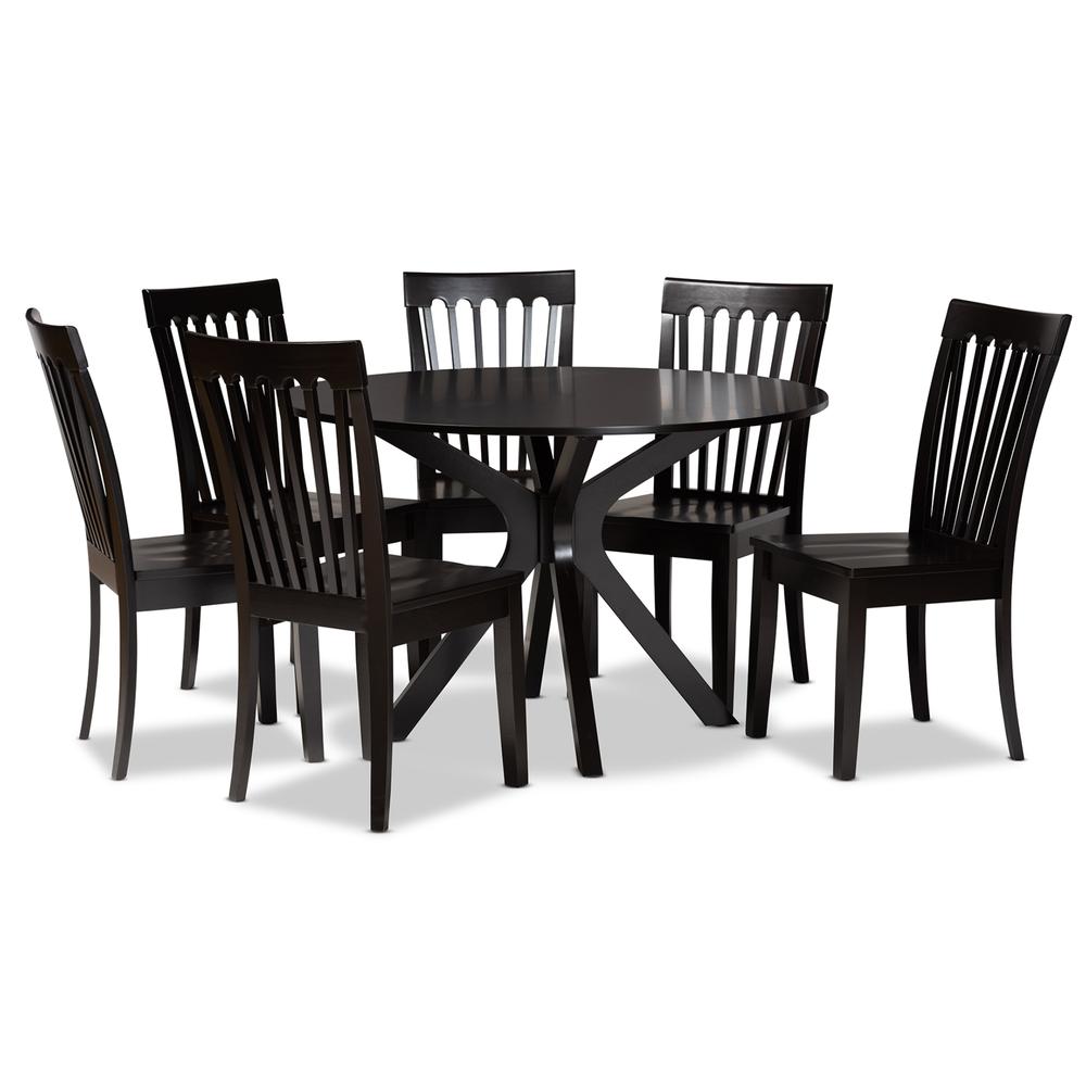 Zora Modern and Contemporary Dark Brown Finished Wood 7-Piece Dining Set. Picture 10