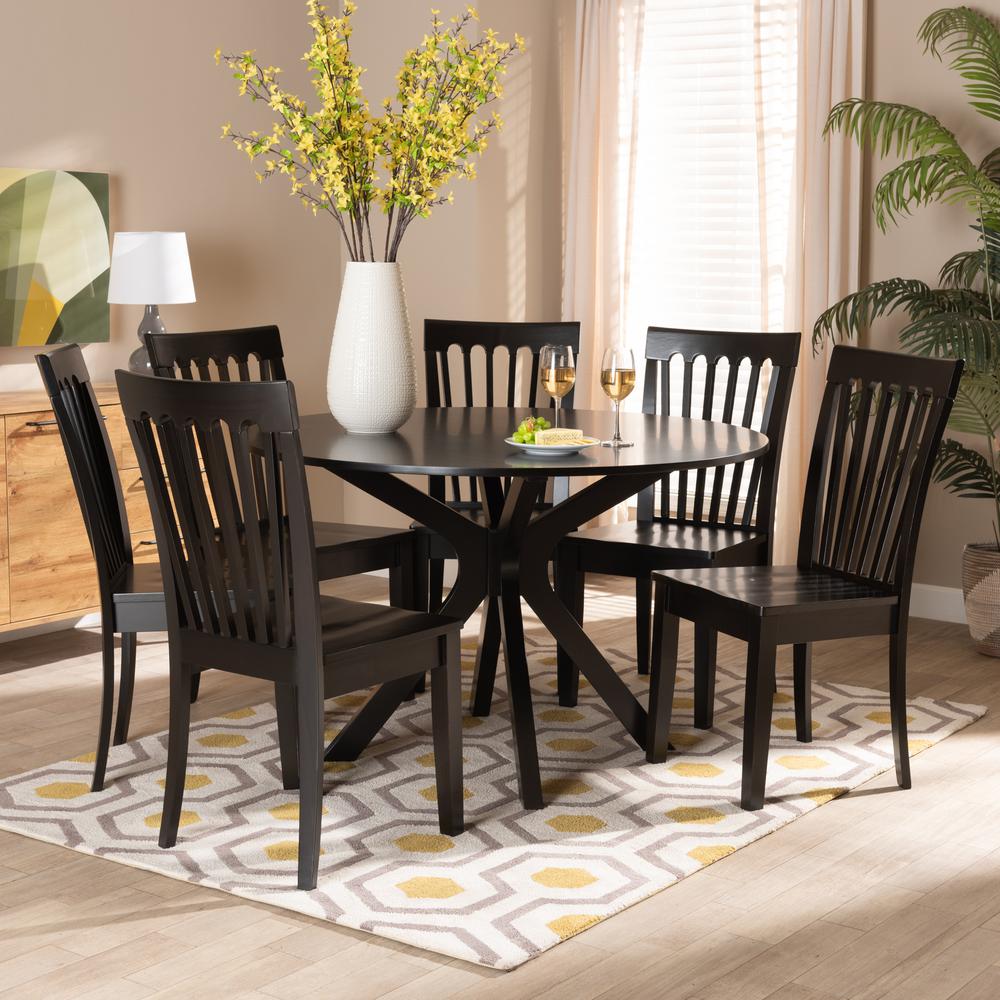 Zora Modern and Contemporary Dark Brown Finished Wood 7-Piece Dining Set. Picture 16