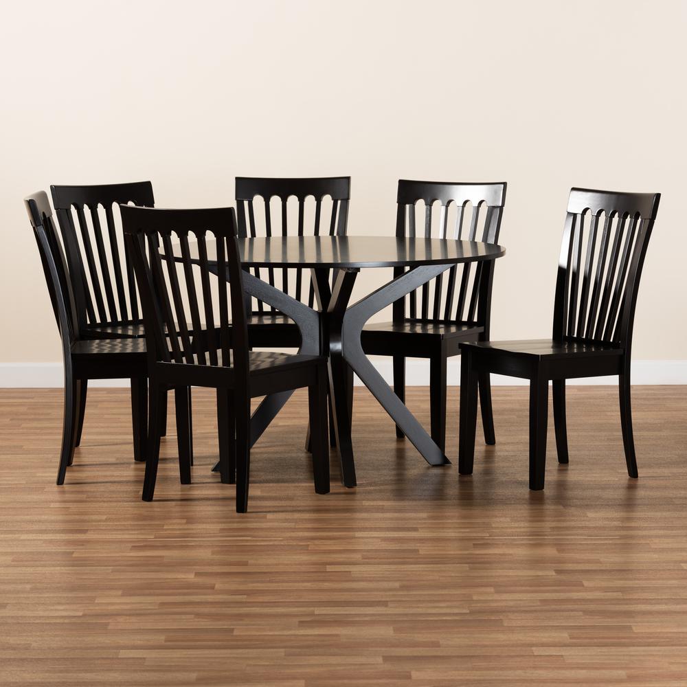 Zora Modern and Contemporary Dark Brown Finished Wood 7-Piece Dining Set. Picture 17