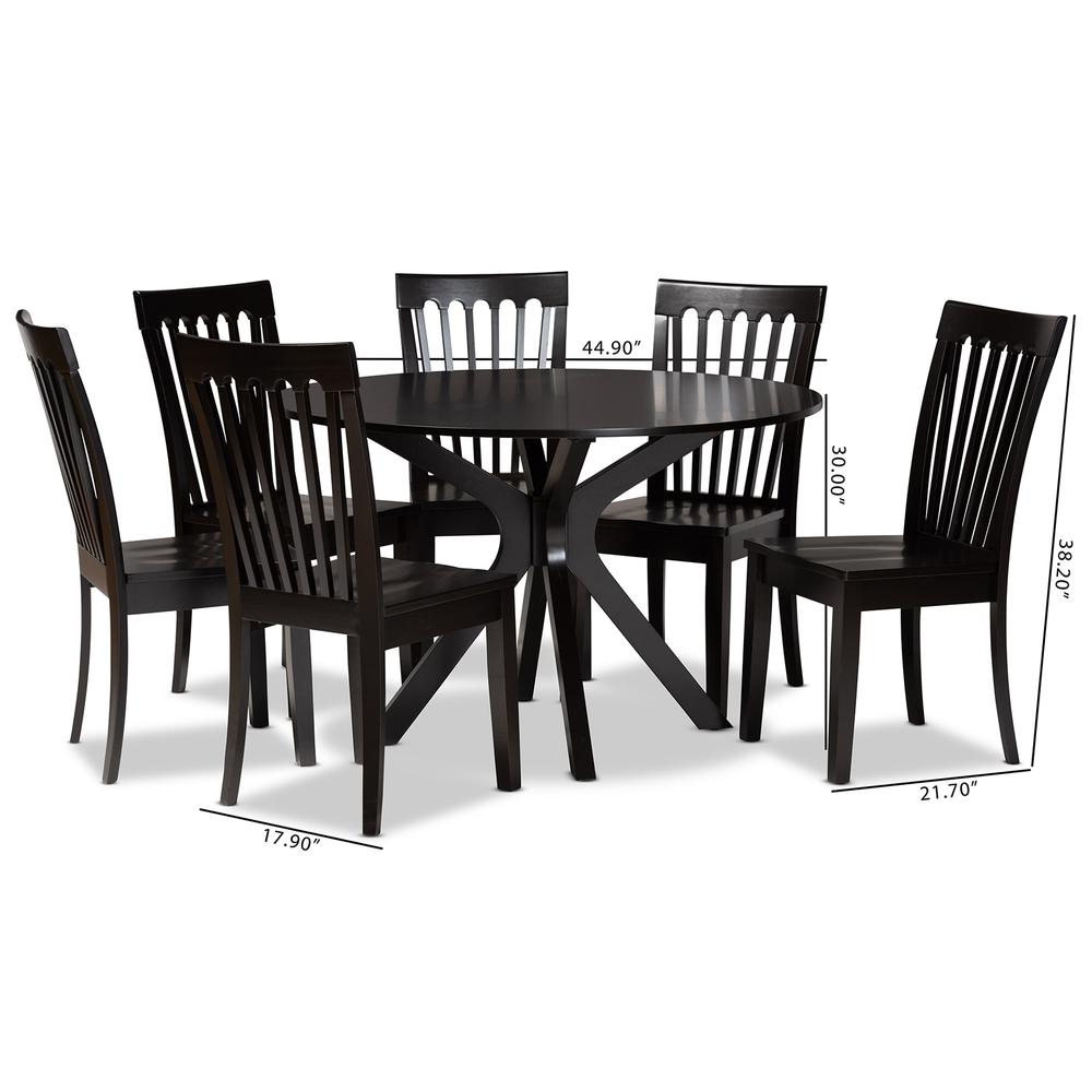 Zora Modern and Contemporary Dark Brown Finished Wood 7-Piece Dining Set. Picture 18
