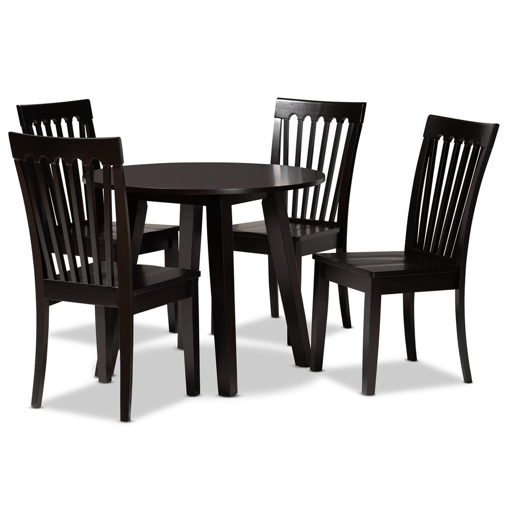 Zala Modern and Contemporary Dark Brown Finished Wood 5-Piece Dining Set. Picture 10