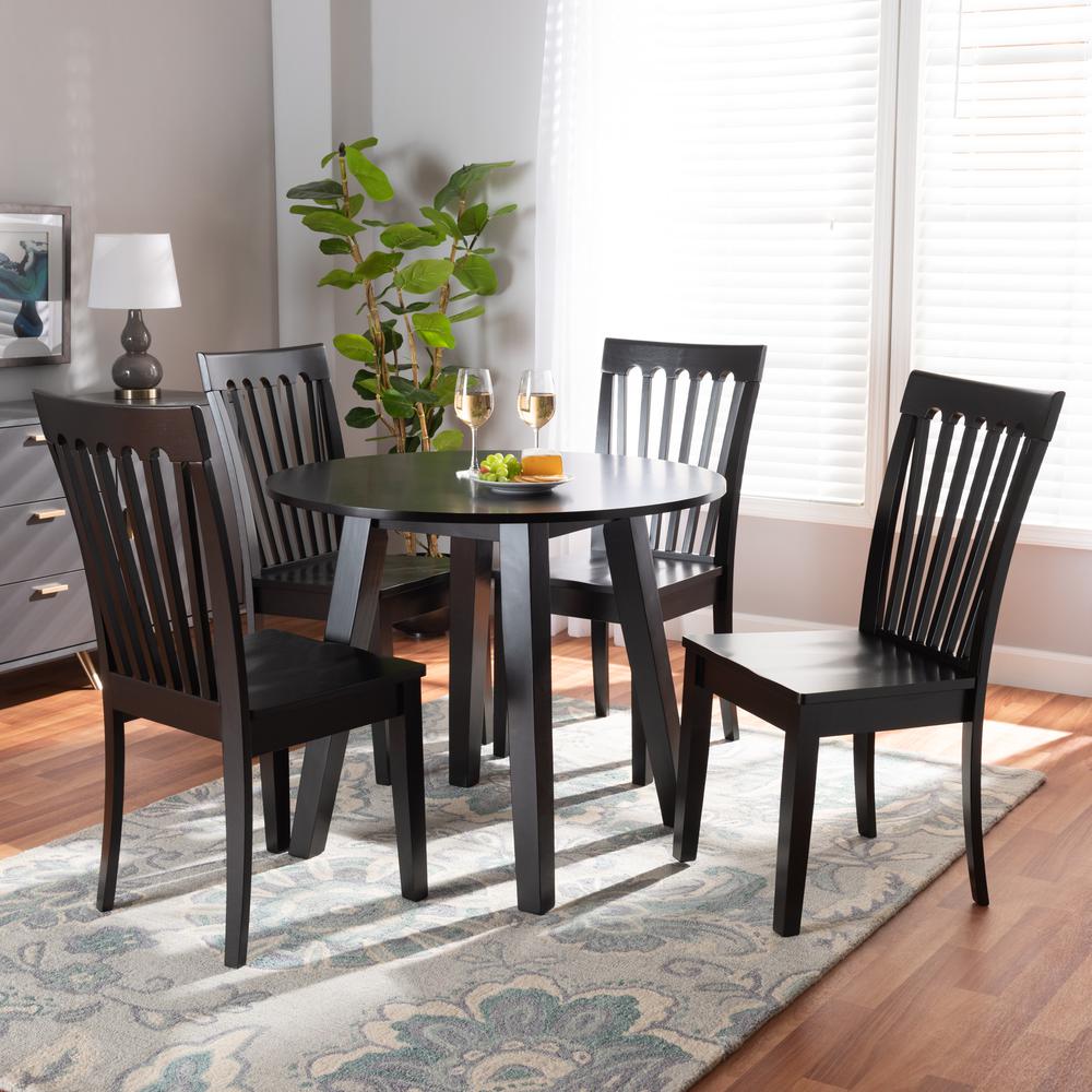 Zala Modern and Contemporary Dark Brown Finished Wood 5-Piece Dining Set. Picture 16