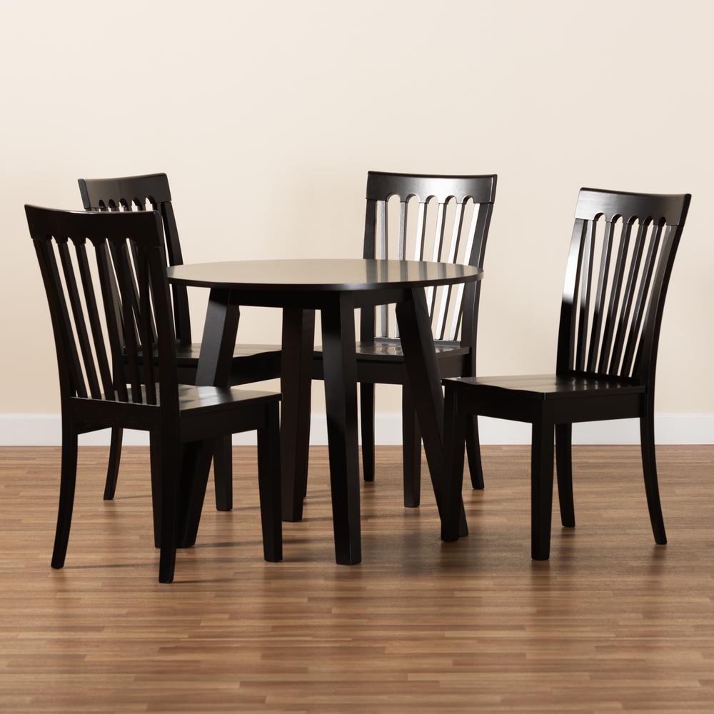 Zala Modern and Contemporary Dark Brown Finished Wood 5-Piece Dining Set. Picture 17