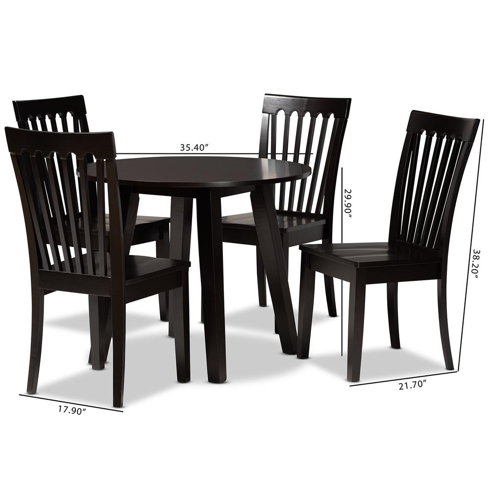 Zala Modern and Contemporary Dark Brown Finished Wood 5-Piece Dining Set. Picture 18
