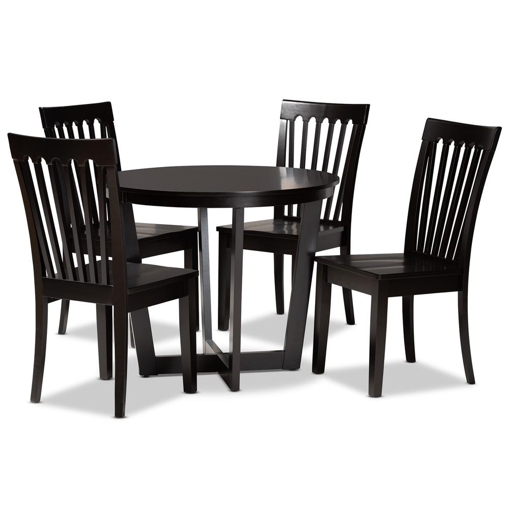 Sasa Modern and Contemporary Dark Brown Finished Wood 5-Piece Dining Set. Picture 10