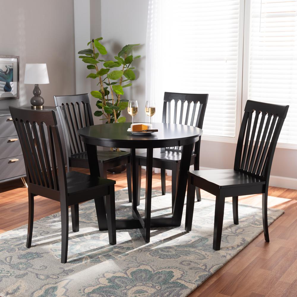 Sasa Modern and Contemporary Dark Brown Finished Wood 5-Piece Dining Set. Picture 16