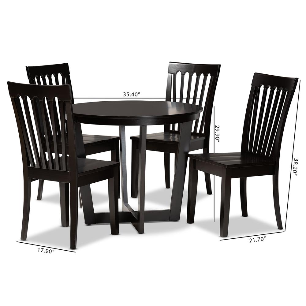 Sasa Modern and Contemporary Dark Brown Finished Wood 5-Piece Dining Set. Picture 18